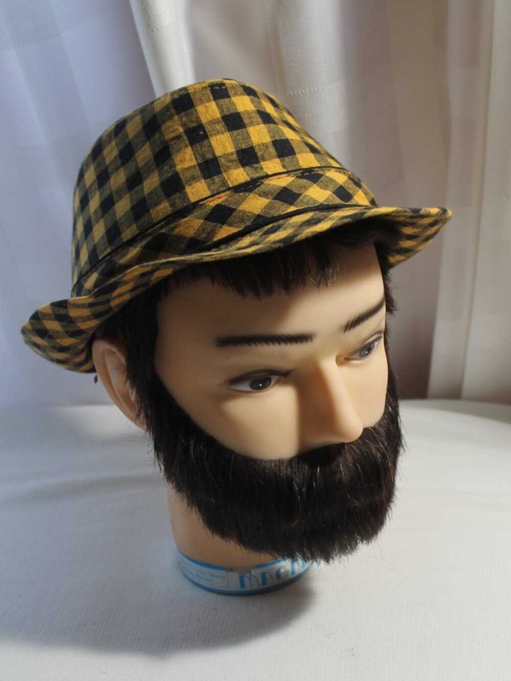 Pamoa Cotton Short-Brim Fedora Black & Gold Gingham Check S/M